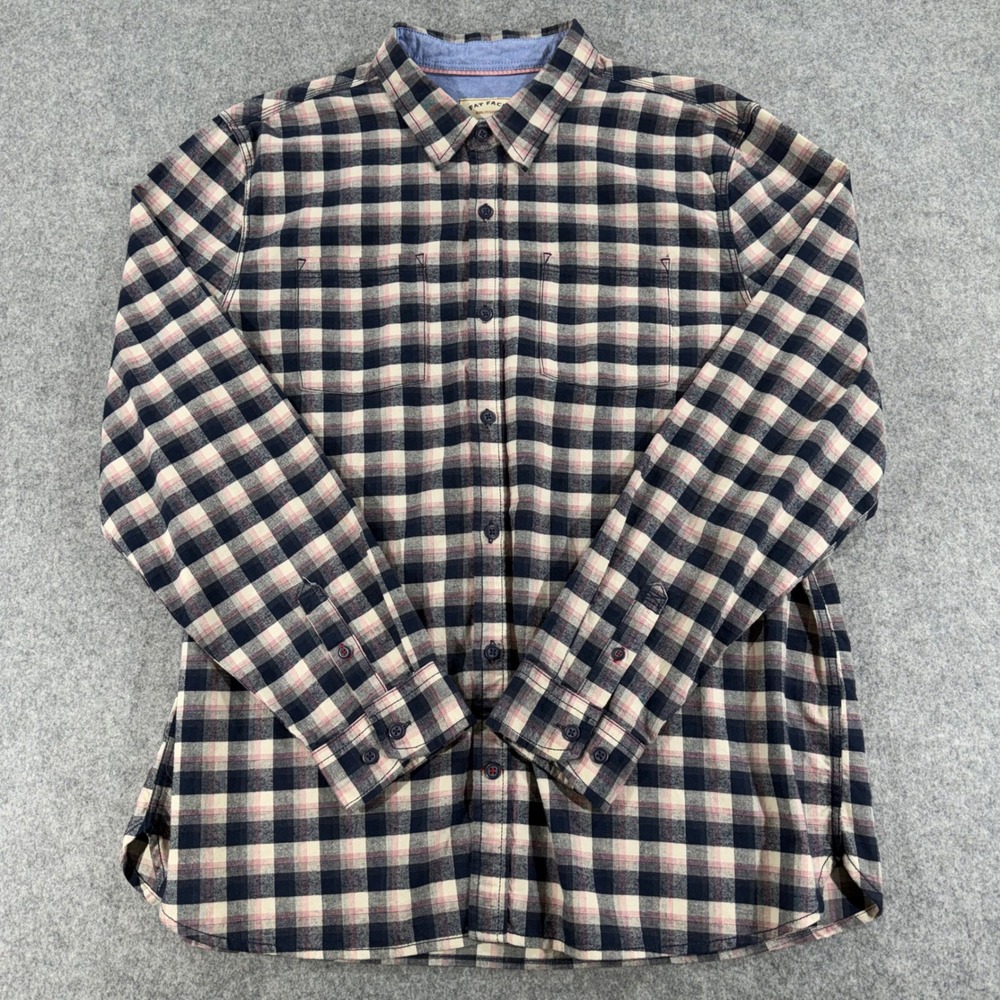 Fat Face Mens 2XL Regular Navy Blue Pink Plaid Flannel Button Down Shirt